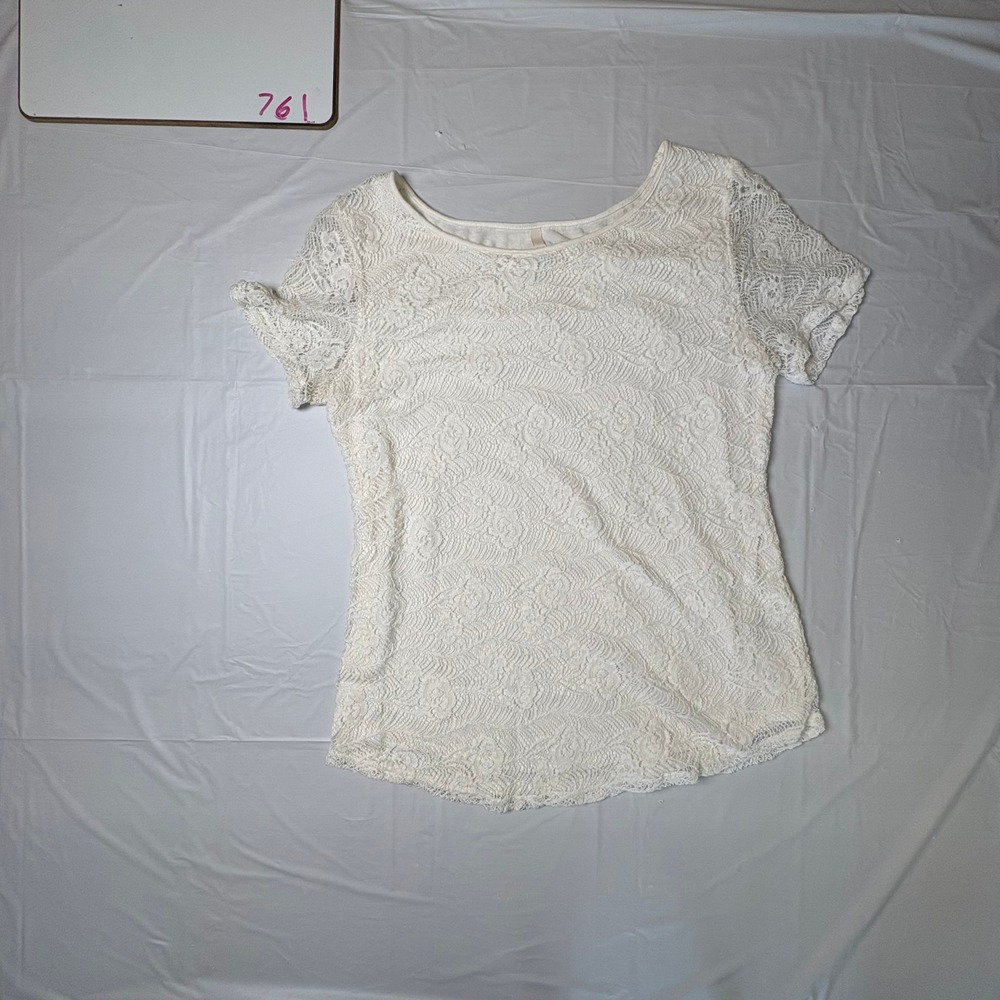 Leo & Nicole Ivory‎ Floral Lace Short Sleeve Scoop Neck Top Womens Size Medium